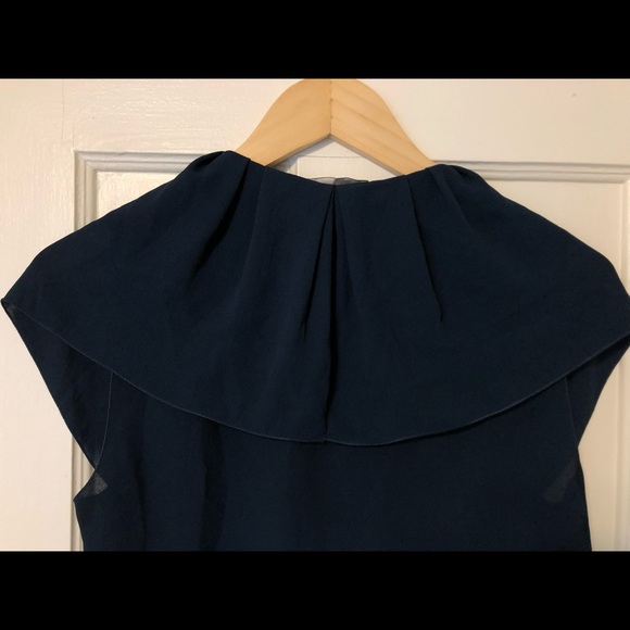 LANVIN Navy Sleeveless Blouse With Ruffles, Size 38 (m), Excellent Condition - Picture 2 of 6